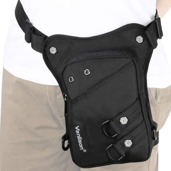 Vanlison black waterproof tactical durable drop leg multi use fanny pouch bag. - Picture 2 of 5